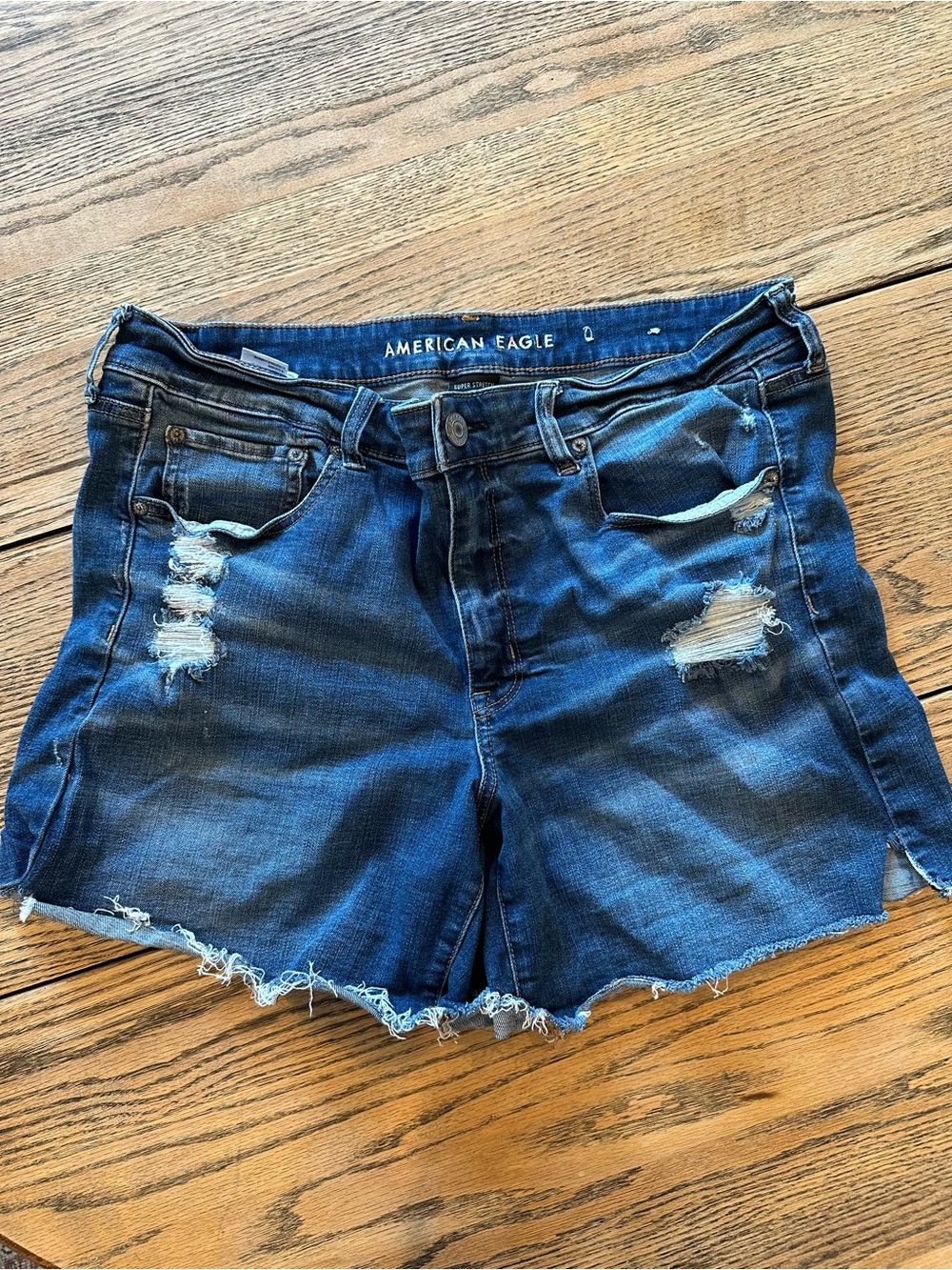 American Eagle Outfitters Blue Distressed Raw-Hem Denim Shorts